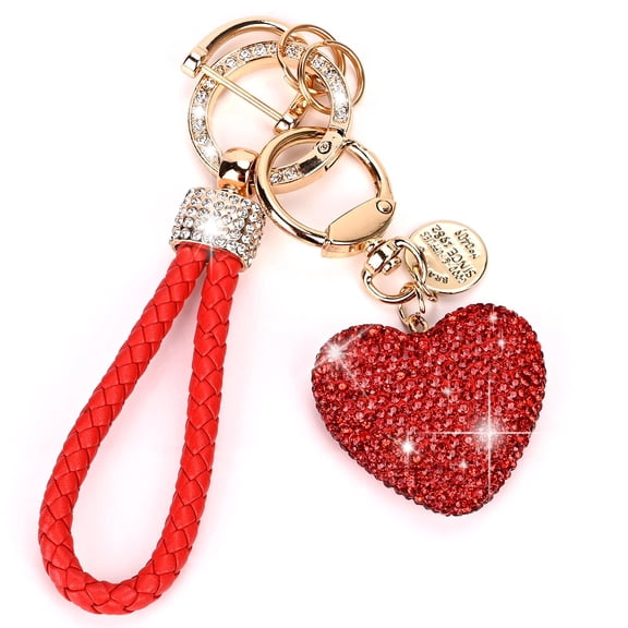 Car Keychain for Women,with Rhinestone Heart Shape Bling Keychain for Personalized Gift (A-White)