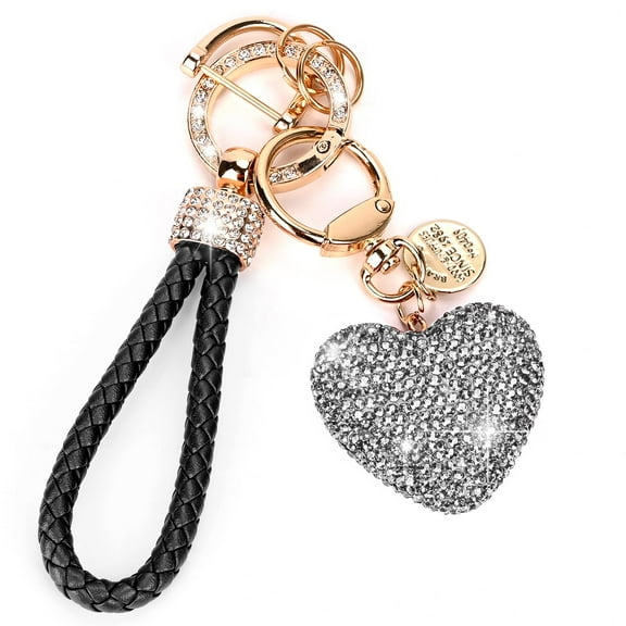 Car Keychain for Women,with Rhinestone Heart Shape Bling Keychain for Personalized Gift (A-White)