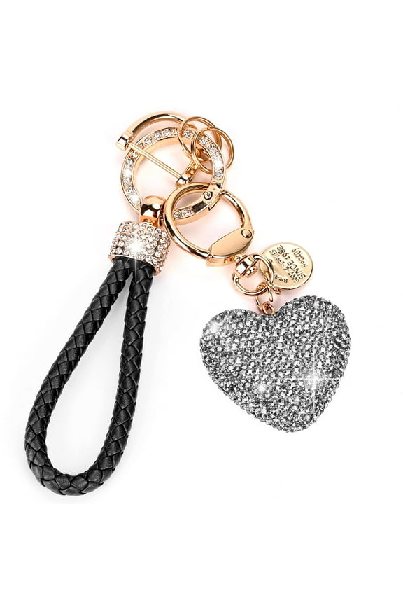 Car Keychain for Women,with Rhinestone Heart Shape Bling Keychain for Personalized Gift (A-White)