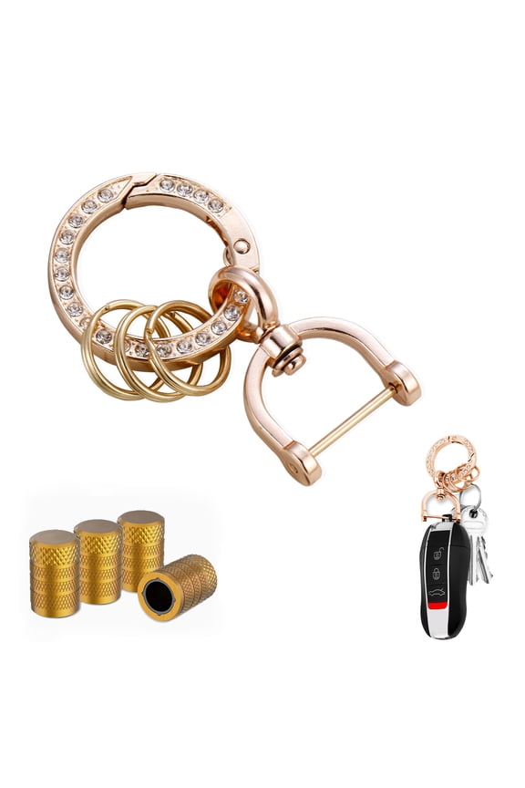 Car Keychain with Tire Valve Caps, 360 Rotatable Anti-Lost D-Ring for Vehicles