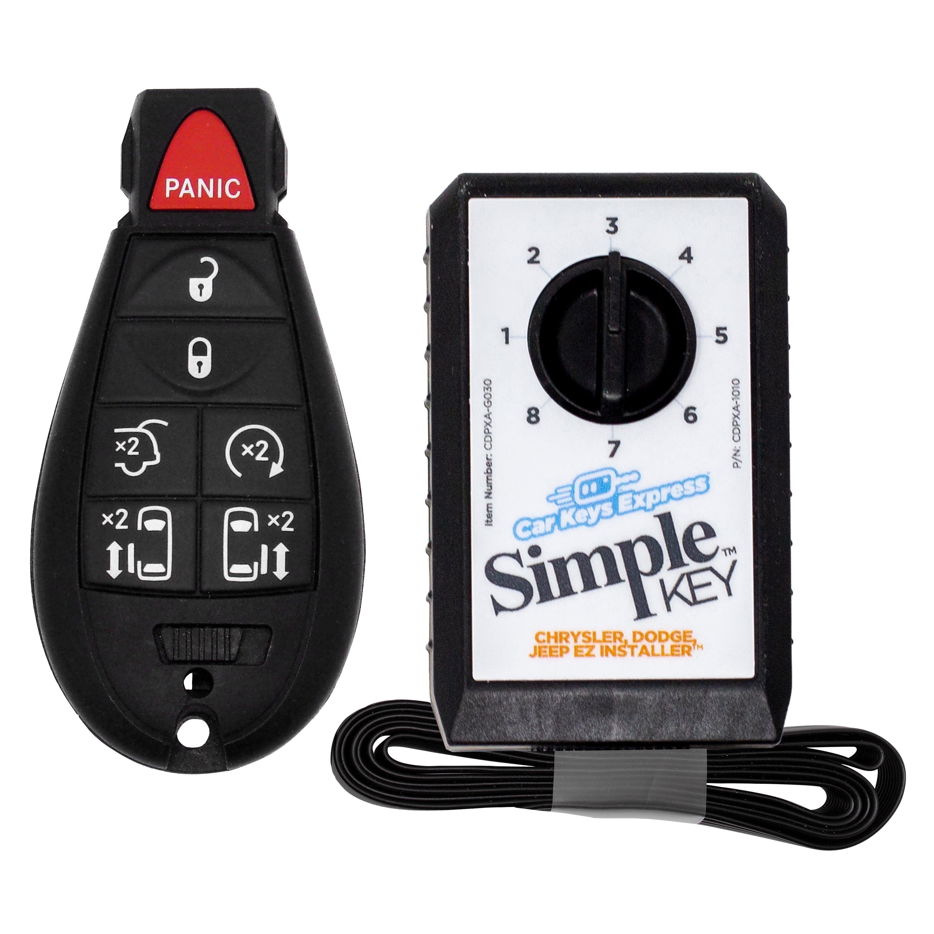 Car Keys Express Chrysler and Dodge Simple Key - 7 Button Fobik with Emergency Key Insert and Optional 5-Button Pad Car Key Fob