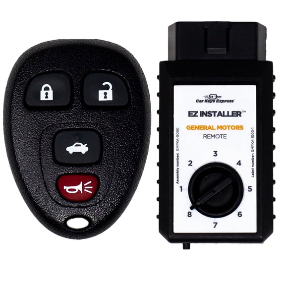 Car Keys Express Replacement GM Remote – 4 Buttons (Lock, Unlock, Panic, and Trunk) Includes Programming Device