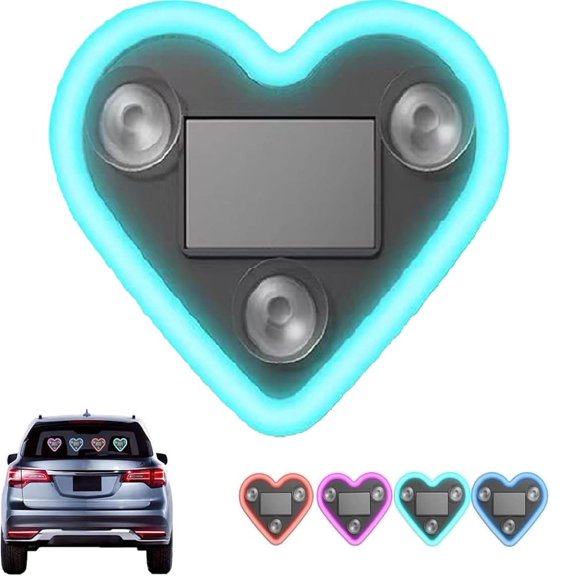 Car LED Ambient Light - Solar Powered Wireless Heart Shape C-Pillar Neon Light, IP65 Waterproof, Switchable Modes, Car Outdoor Decor for Couples(Ice Blue)