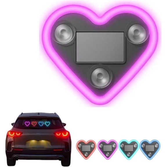 Car LED Ambient Light - Solar Powered Wireless Heart Shape C-Pillar Neon Light, IP65 Waterproof, Switchable Modes, Car Outdoor Decor for Couples（Pink）