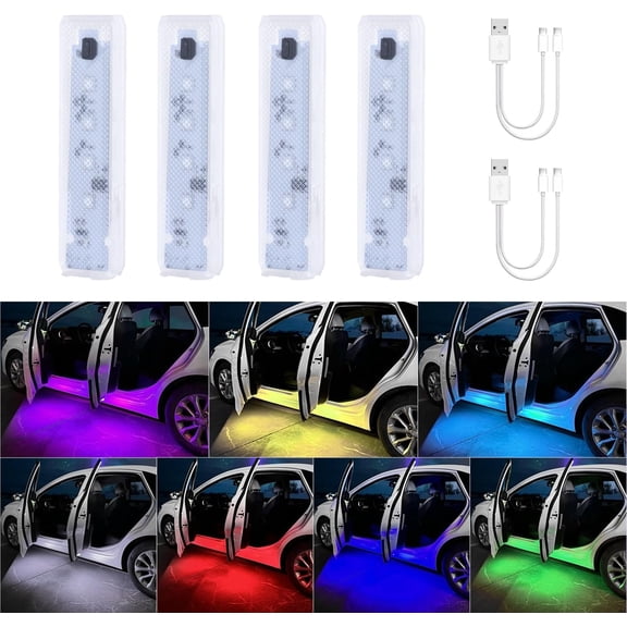 Car LED Door Ligts Projector 7 Color Wireless Door Warning Ligts USB Welcome Doors Sill Courtesy Projection Magnetic Auto Sensing Ambient Ligting Puddle Ligt 4Pcs