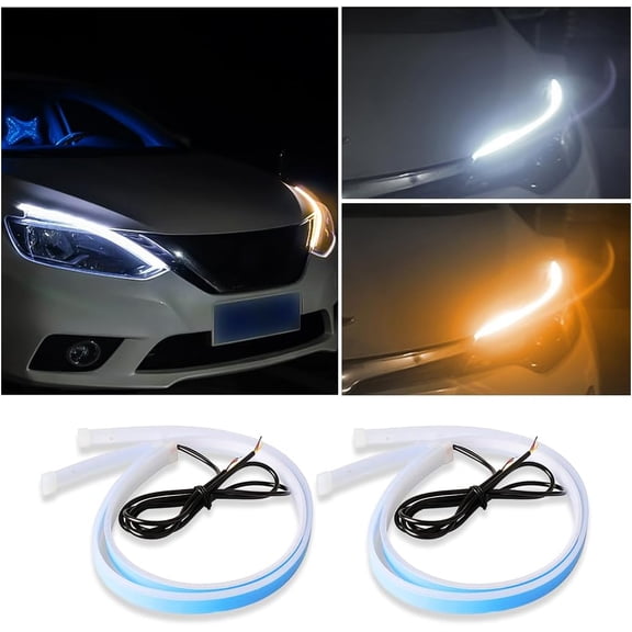 Car LED Headlight Strips, 2 Pcs Flexible Dual Color Turn Signal Lamp Strip, Waterproof LED Daytime Running Light Strip, Universal Auto Accessories for Cars, Truck, SUV, ect