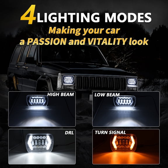 Car LED Headlights 2Pcs 7inch LED Headlight 7x6 5x7 inch Square LED Headlamp with High/Low Beam DRL Turn Signal Light Replacement for Wrangler YJ Cherokee XJ Comanche MJ