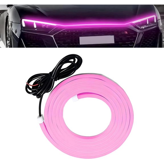 Car LED Hood Light Strip, 12 V Start-up Constant Cool Light, Flexible Waterproof Daytime Running Lamp for Hood Gap, Adhesive Tape Engine Cover Decoration for Cars SUVs (Pink)