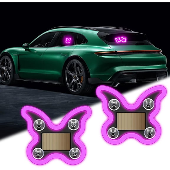 Car LED Interior Light, 6 Modes Butterfly Pink Ambient Light Solar-Powered USB Charging LED Neon Light for Car Window Decoration(xxw)