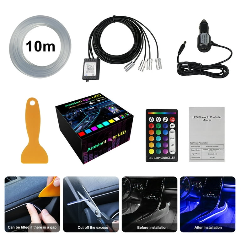 1 to 4 RGB LED Fiber Optic Ambient Lighting For Car | App Control