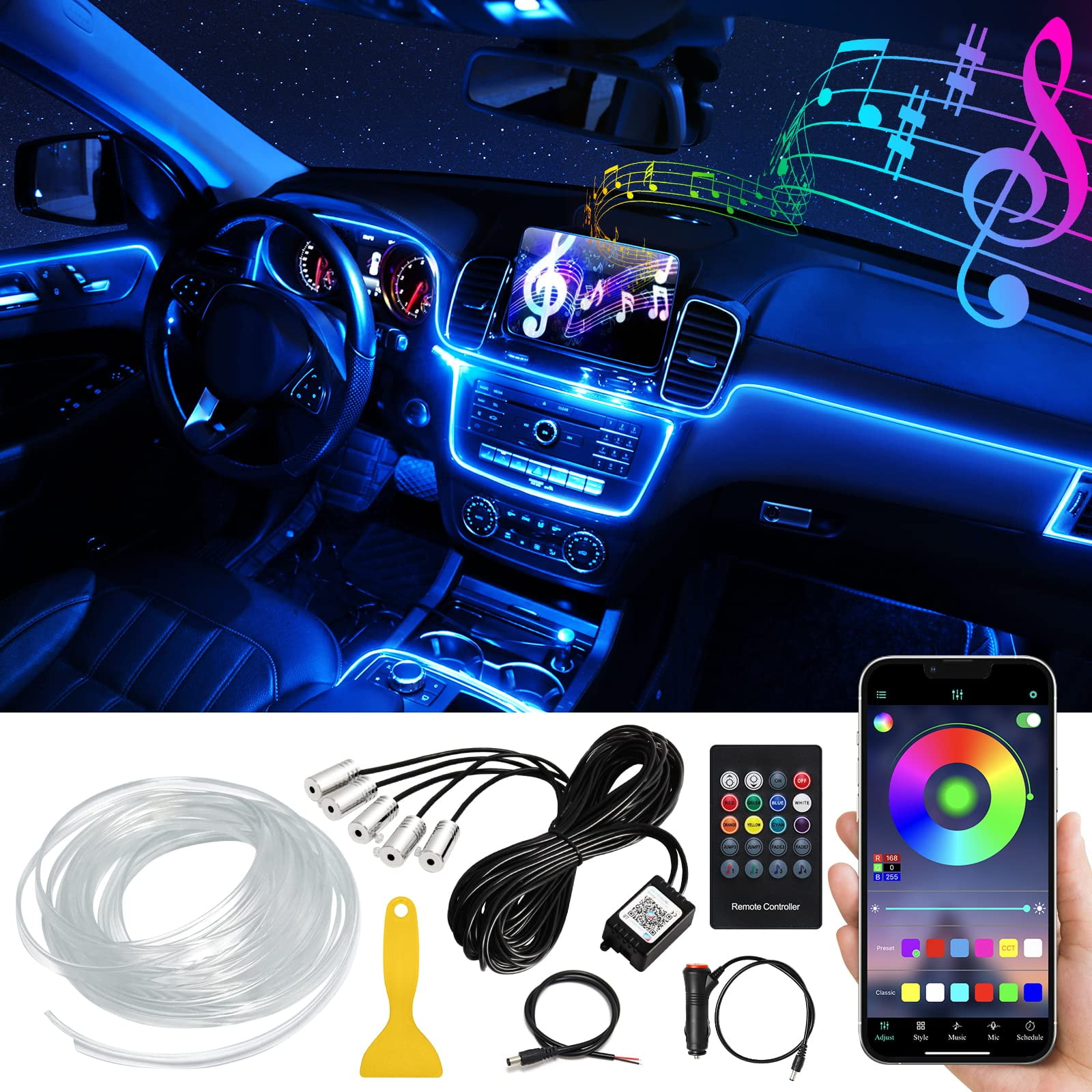  MAODANER Car LED Interior Strip Light, 16 Million Colors 5 in 1  with 236 inches Fiber Optic, Multicolor RGB Sound Active Automobile  Atmosphere Ambient Lighting Kit - Wireless Bluetooth APP Control :  MAODANER: Automotive