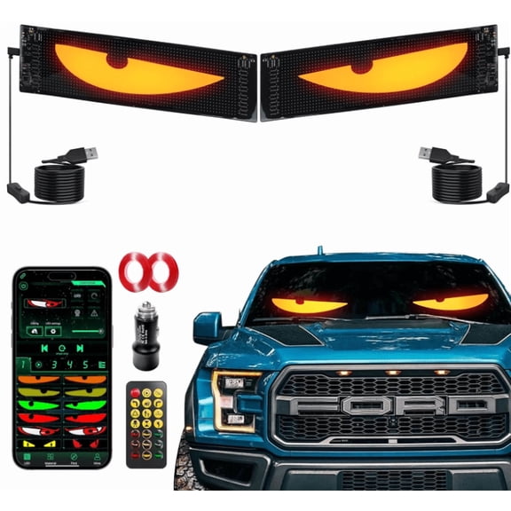 Car LED Lights 2-Pc 23.6x 4.73in, Perfectly Synchronized Dynamic Patterns Remote and Bluetooth App Control USB Powered IP68 Waterproof Ideal for Car/Truck Windshield Holiday Decoration