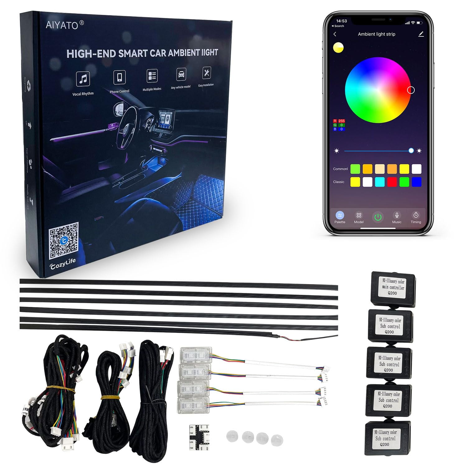 Car LED Lights, Smart OIF8 Car Interior Lights with App Control, RGB ...
