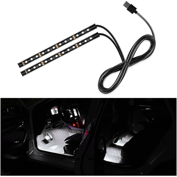 Car LED Strip Light, 24 LED Auto Interior Under Dash Atmosphere Lights with USB Port, Vehicle Decor Lamp Ambient Night Light Strip Lighting Kit, Universal Car Accessories (White)