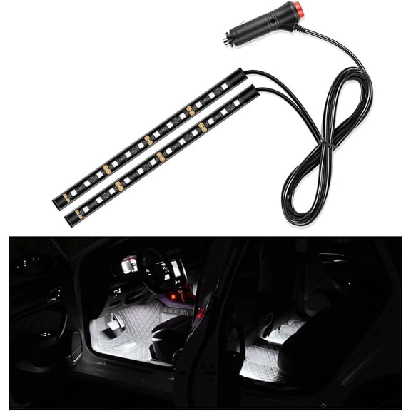 Car LED Strip Light, 24 LED Interior Under Dash Atmosphere Lights with Cigarette Lighter, Vehicle Decor Lamp Ambient Night Light Strip Lighting, Universal Car Accessories (White)