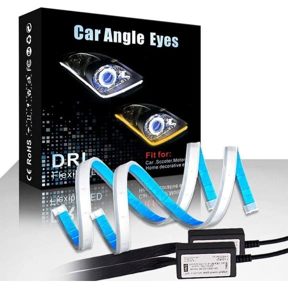 Car LED Strip Lights, 2 Pcs 24 Inch Flexible Headlight Strips DRL Light Tube, Dual Color White and Amber Daytime Running Lights Waterproof Neon Turn Signal Bulb Sequential Switchback