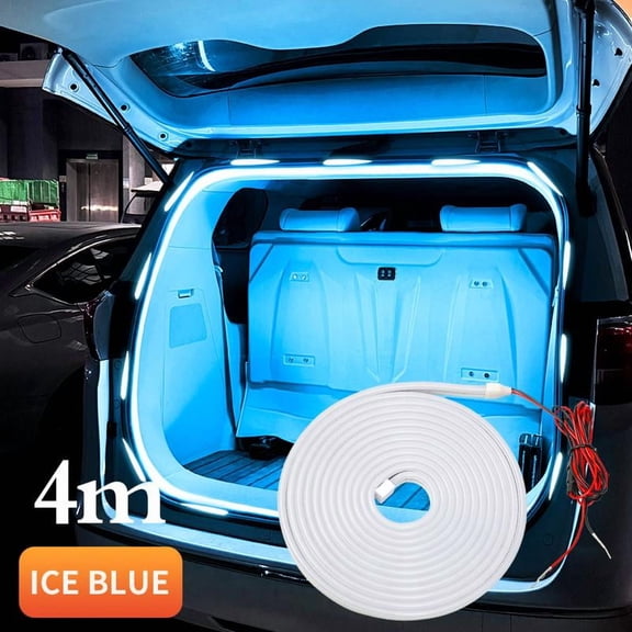 Car LED Strip Lights, 4M Waterproof Atmosphere Light, Flexible Trunk LED Light Strip, Easy Install, Silicone Embedded Lights for Auto Trunks SUVs