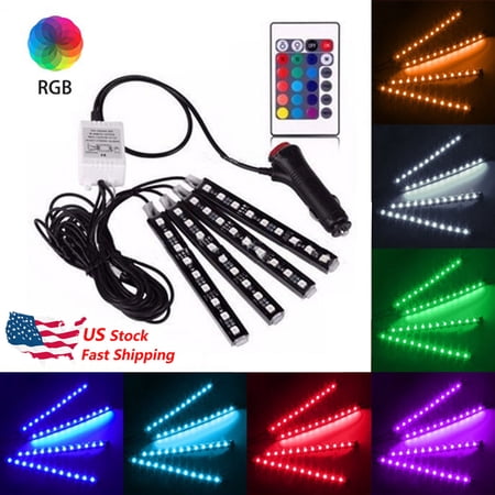 Hibibud Car LED Strip Lights 4pcs LED DC 12V Multi-color Car Interior Light Kit,C03