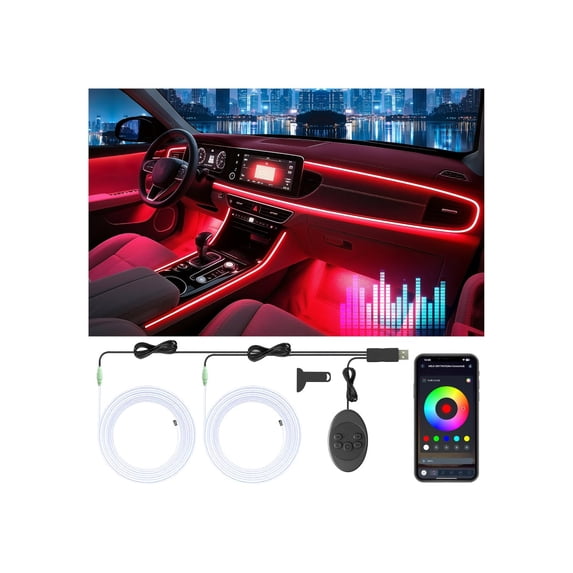 Car LED Strip Lights, App Control Ambient Lighting Kit with RGB 16M Colors & Music Sync, USB Fiber Optic Neon for Dashboard & Center Console, Upgraded