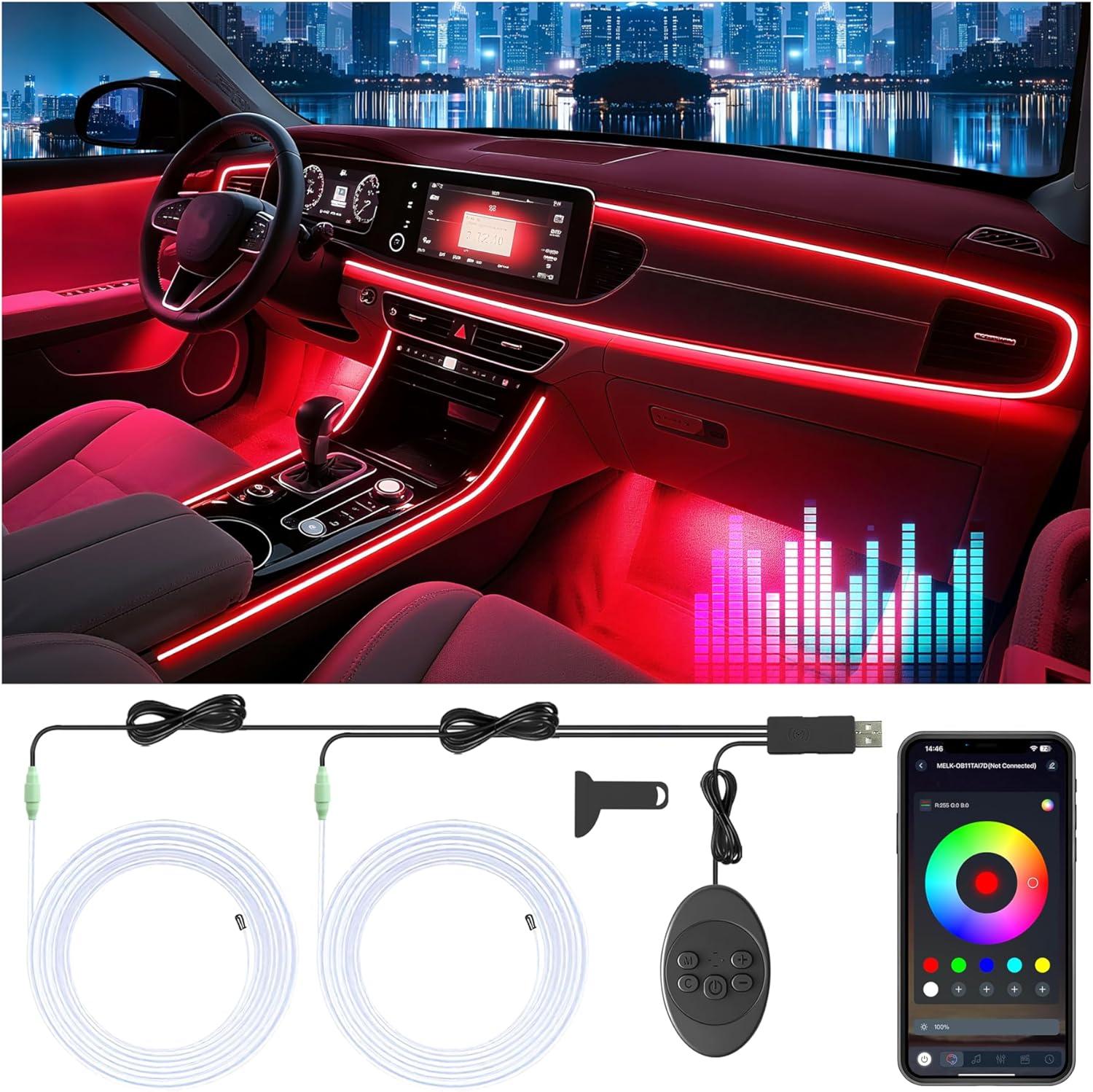 Car LED Strip Lights, App‑Controlled RGB Interior Car Ambient Lighting ...