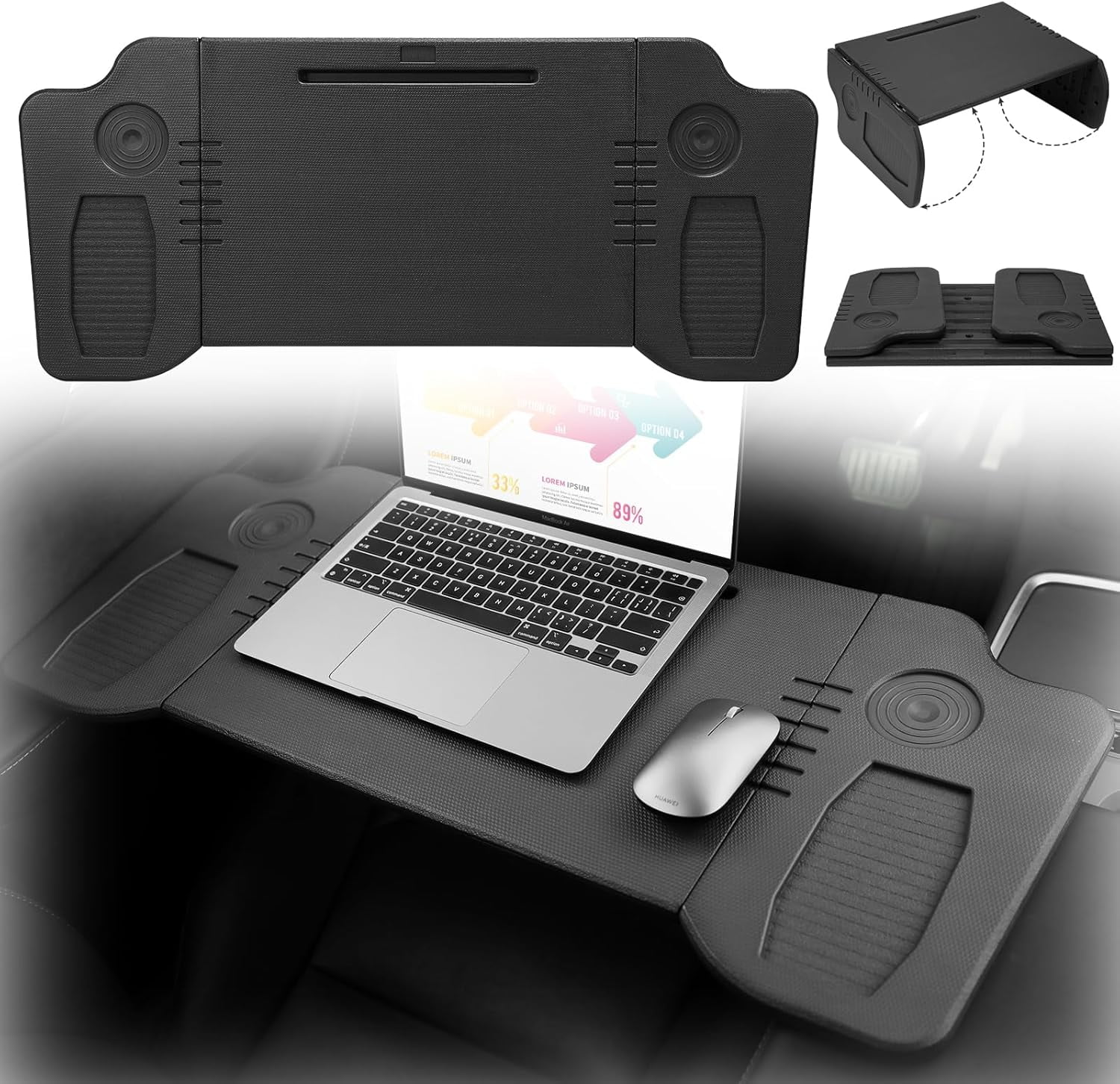 YONZEE Car Laptop Desk For Tesla Model Y Model 3: Carbon Fiber Texture - View #6