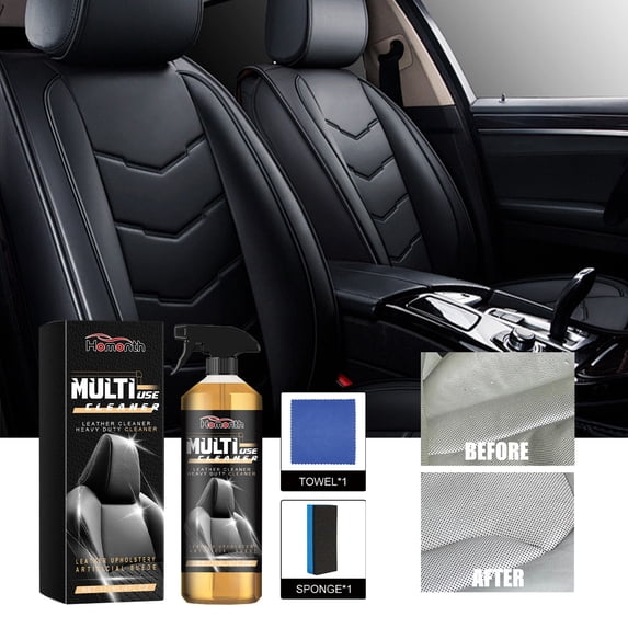 Car Leather Cleaning Agent Set | Vegan Leather Interior Cleaner | Gentle Formula | Odor Removal | Includes 120ml Cleaner, Sponge, Cloth | Refurbish & Maintain Car Upholstery