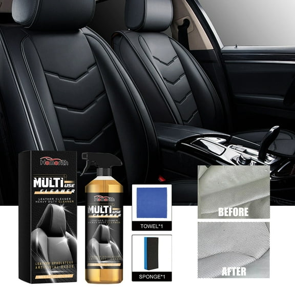 Car Leather Cleaning Agent Set | Vegan Leather Interior Cleaner | Gentle Formula | Odor Removal | Includes 120ml Cleaner, Sponge, Cloth | Refurbish & Maintain Car Upholstery
