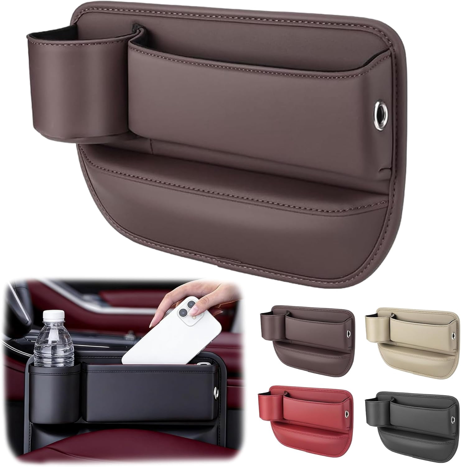 Car Leather Cup Holder Gap Bag, 2026 New Seat Gap Storage Box with Cup ...