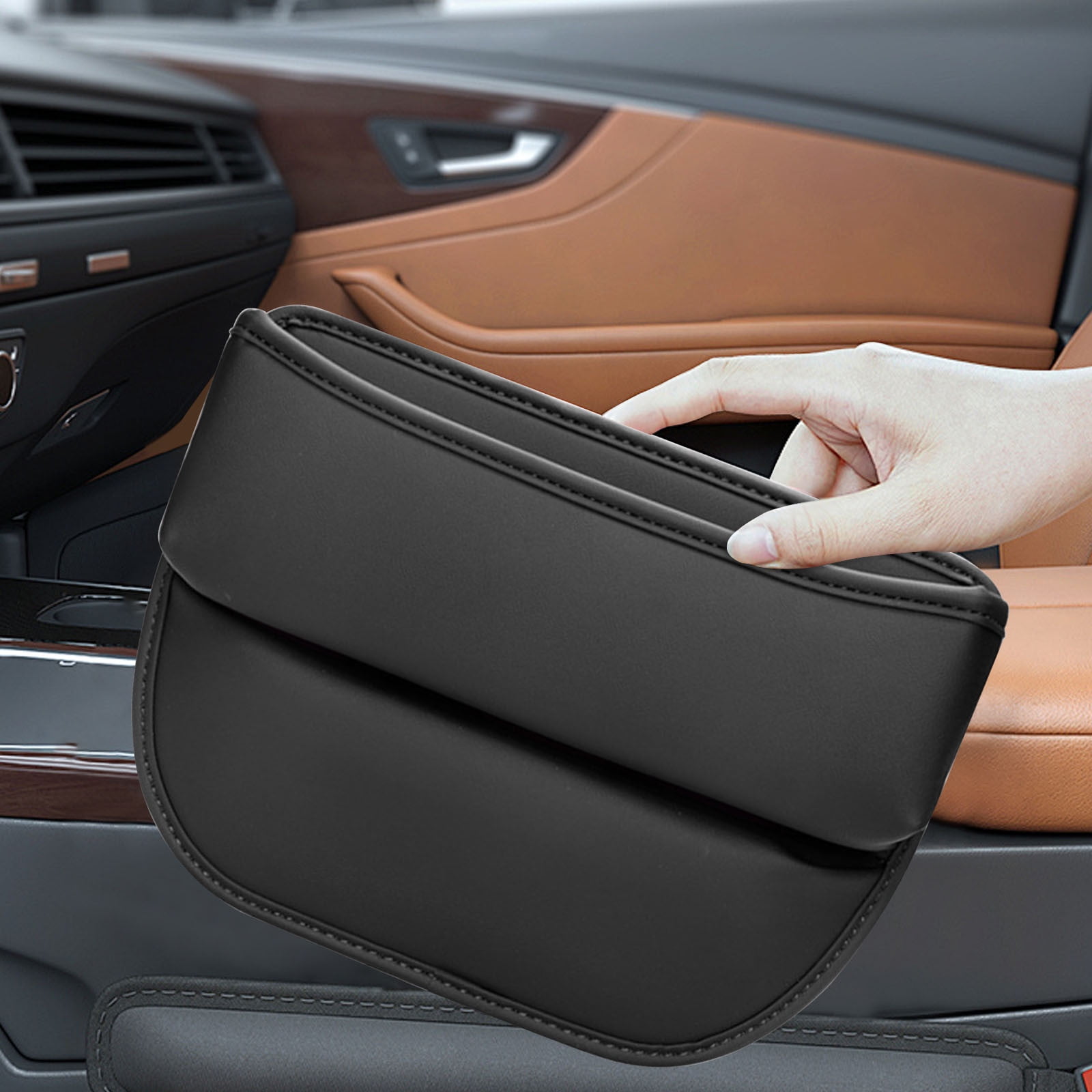 Car Leather Cup Holder Gap Bag Car Seat Gap Filler Universal Seat Gap Organizer Adjustable Car Seat Storage Box for Cell Phone Glasses Key Card Walmart