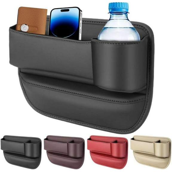 Car Leather Cup Holder Gap Bag, Seat Gap Storage Box, Adjustable Car Seat Storage Box (Driver Side Black)