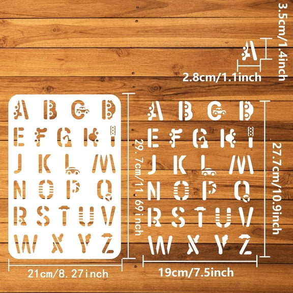 Car Letters Painting Stencil 11.7x8.3inch Large A-Z Alphabet Letters Stencil for Painting Reusable Transportation Theme Drawing Template for Home Wall Wooden Sign Furniture Decoration