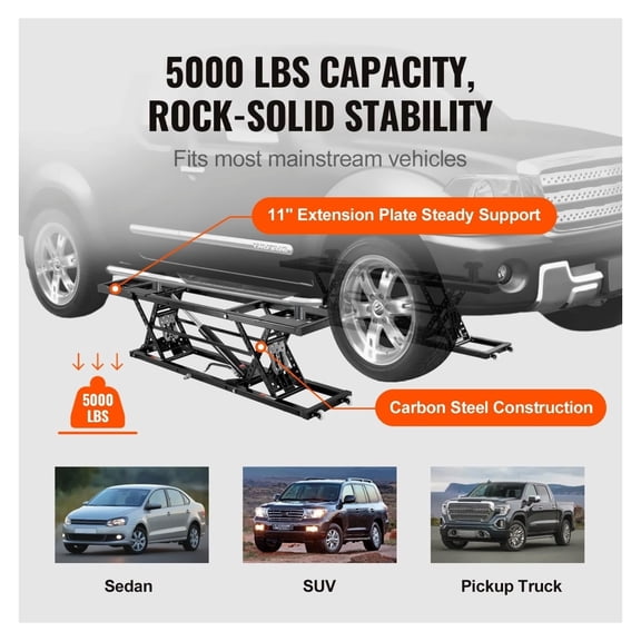 Car Lift 5,000 LBS Capacity, 25.6" Max Height Portable Auto Lift, Heavy Duty Carbon Steel Truck Jack with 120V Power Unit, for Home Garage and Shop
