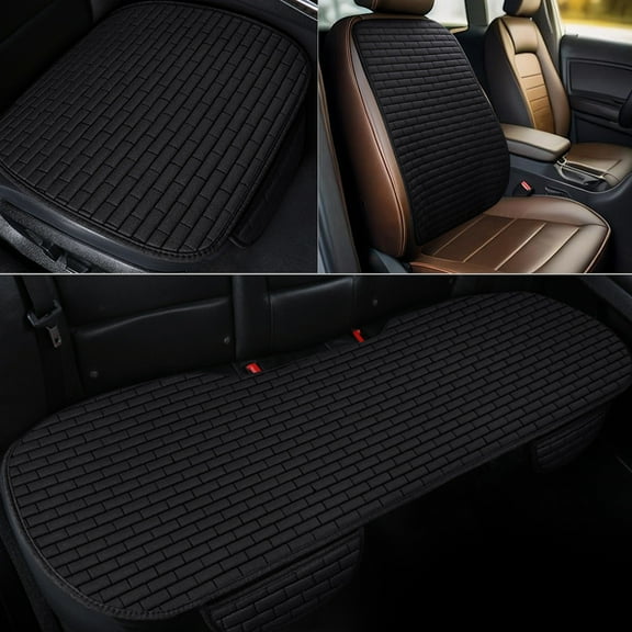 Car Linen Seat Cushion Set | 3-Piece Ventilated Cool Pad & Backrest | Honeycomb Mesh | Flax Durable Washable | Non-Slip Multifunctional | Fits Sedan SUV Truck | Sizes 132x59cm, 63x46cm, 60x49cm