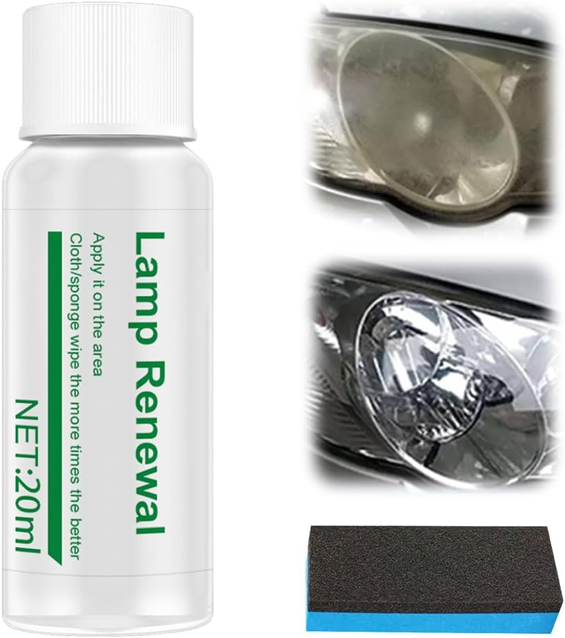 Car Long-Term Effective Headlight Repair Fluid, 20ml Car Headlight Polish Liquid with Sponge Wipe, Headlight Cleaning Set, Eliminates Scratches, Yellowing, Blur, Extended Service Life (1pcs)