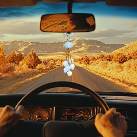 Car Lotus Flower Pendant,Hanging Ornament Decorations Flower Car Rear View Mirror Pendant Auto Interior Accessories