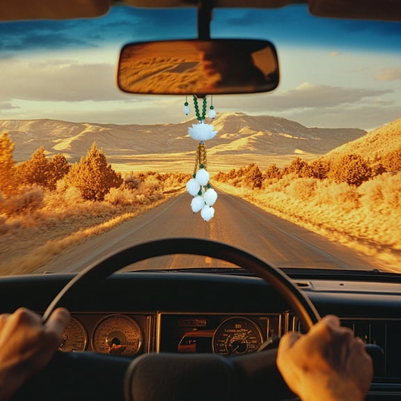 Car Lotus Flower Pendant,Hanging Ornament Decorations Flower Car Rear View Mirror Pendant Auto Interior Accessories