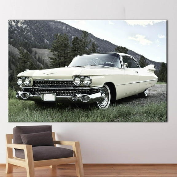 Car Lover Gift Art, Office Artwork, Garage Canvas, Classic Car Poster, Retro Car Canvas, Vintage Car Art Canvas, Car Printed, Car Wall Decor , Canvas Wall Decor - 3P-White Framed