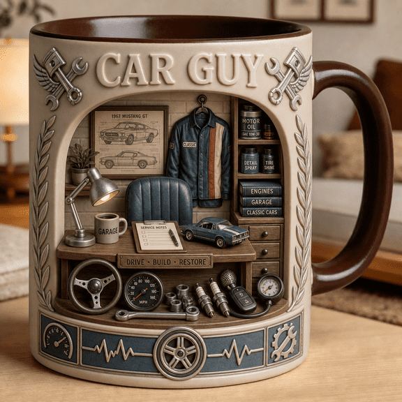 Car Lover Ceramic Coffee Mugs Personalized Garage-Themed for Auto Enthusiast Gift 11 oz 15 oz
