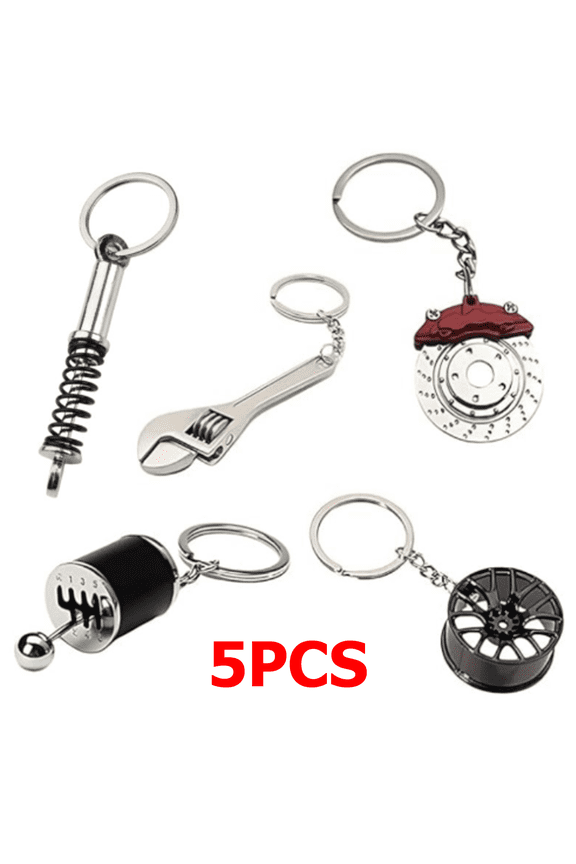 Car Lovers Key Chain Set - Manual Gear Shifter Whee Rim Turbo Brake Disc keychain Automotive Accessories Auto Vehicle Enthusiast Keyring Set