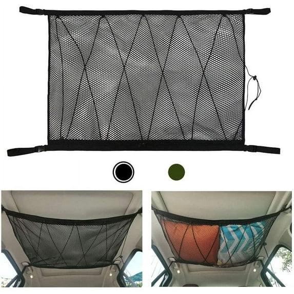 Car Luggage Net Storage - Cargo Net for Car Blanket with Drawstring for Four Roof Armrests Special for SUV, Double Mesh