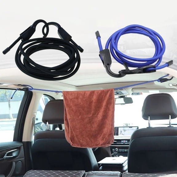 Car Luggage Rope | Retractable Clothes Hanging Rope | Heavy Duty Elastic Strap, Adjustable Length, ABS Material, Blue, 3m/118in, Secure Metal Hooks