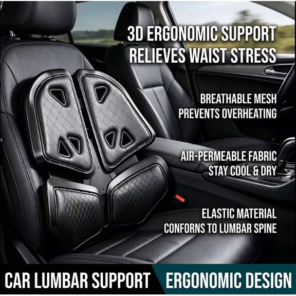 Car Lumbar Support Pillow,Ergonomic 4-Zone Lumbar Support Cushion for Car Seat, Breathable Mesh Back Support Pillow, Adjustable Waist Support for Lower Back Pain Relief,Fits All Car Seats