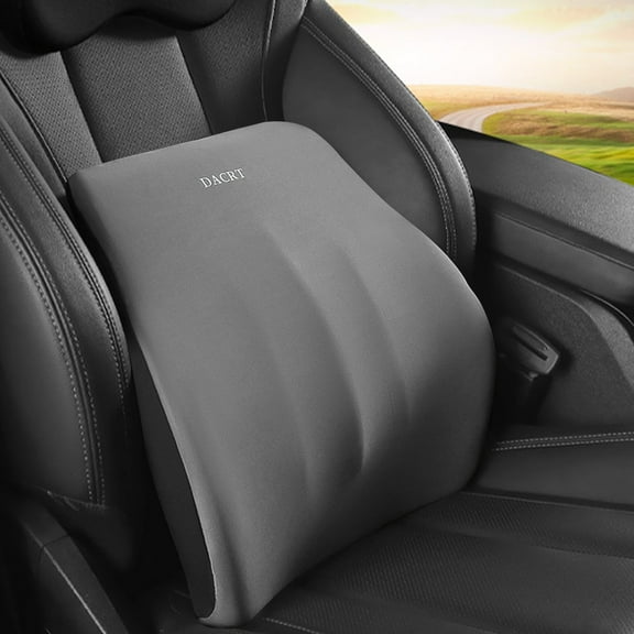 Car Lumbar Support Pillow - Memory Foam Back & Neck Cushion - 17.71x16.92x3.93 Inches - Breathable Cotton Cover - Gray Orange Pink - Travel & Home Use