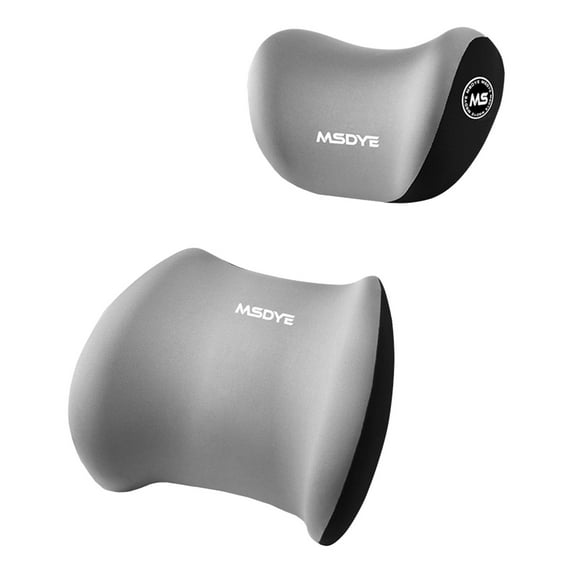 Car Lumbar Support Pillow and Neck Pillow Set Ergonomic Seat Cushion for Back Pain Relief Adjustable Straps Breathable Cover Removable Washable Travel