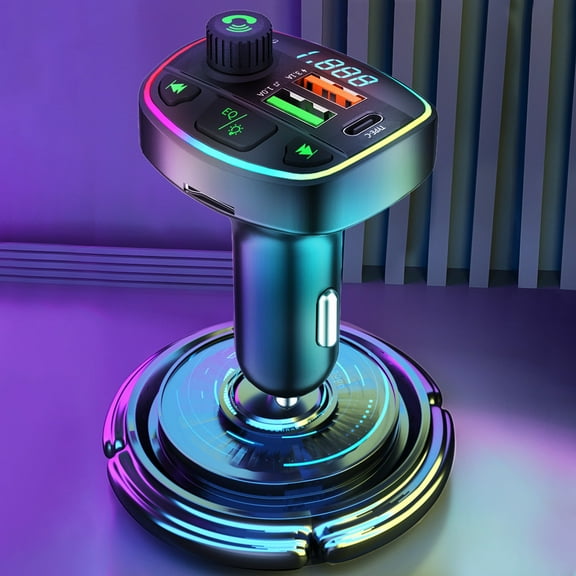 Car MP3 Player with Bluetooth 5.0, USB/TF Card Support and Dual USB Charging – Built-in Voltage Monitor, FM Radio and Cool LED Display for 12V/24V Vehicles