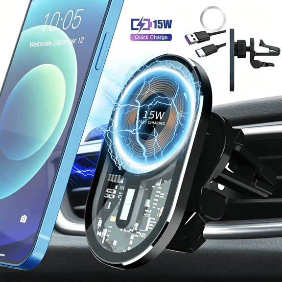 Car Mag for MagSafe Car Mount Charger, 15W Fast Charging Wireless Car Charger, Air Vent Ultra Magnetic Phone Holder for iPhone 16 Pro Max Plus Mini 15 14 13 12, Black