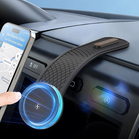 Keai Foldable Magnetic Car Mount Wireless Charger with 15W Fast Charging and Bendable Titanium Alloy Design, Ambient Light Compatible with iPhone Android Devices