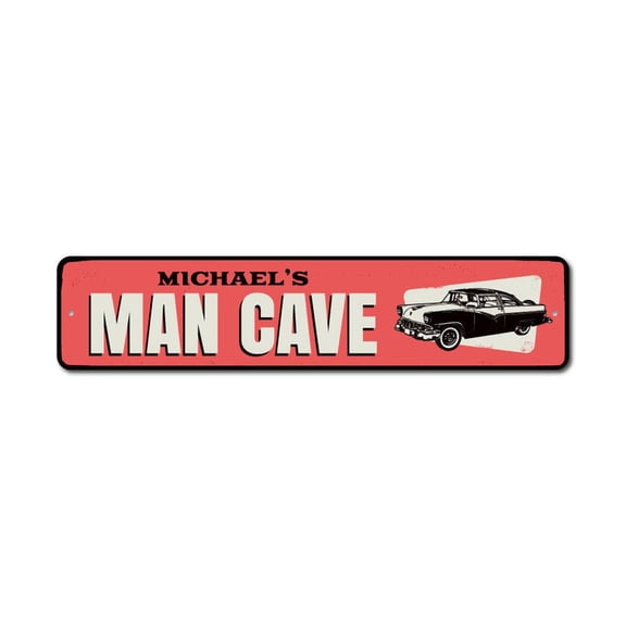 Car Man Cave Sign, Custom Automobile Lover Name Sign, Classic Car Garage Owner Name Aluminum Decor - 4x18 inches