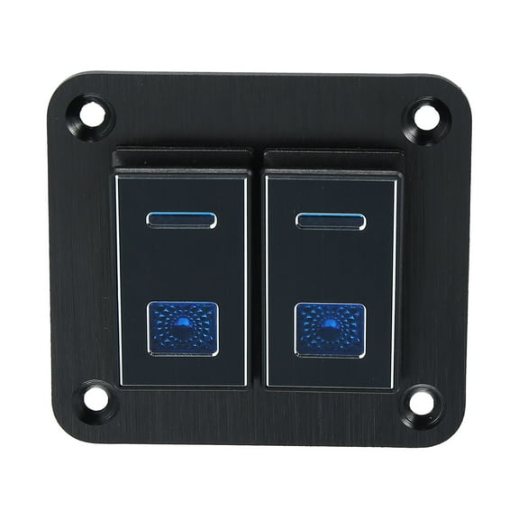 Car Marine Boat 2 Gang 5 Pin Toggle Rocker Switch Panel 12V/24V Circuit Breaker Blue LED Indicator Aluminum Alloy Black