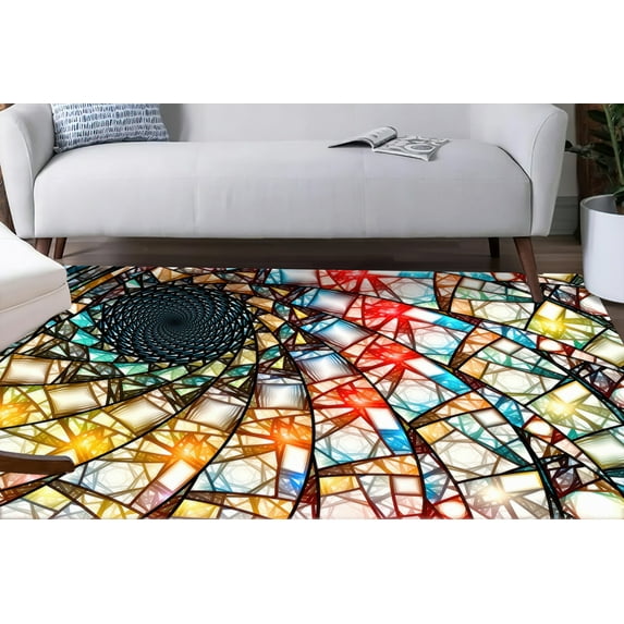Car Mat Rug, Modern Rug, Stair Rug, Fractal Pattern Rug, Customs Rugs, Colorful Rug, Hallway Rug, Fractal Glass Effect Rug, Non Slip Rugs, 5.2'x7.5' - 160x230 cm